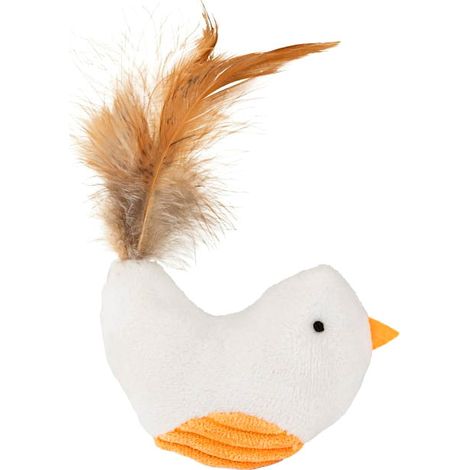 Giocattolo per gatti Barry King, uccellino di peluche resistente con piume
