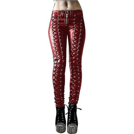 Leggings aus Kunstleder für Damen, Gothic-Punk-Skinny-Leggings aus PU-Leder – Größe L – Rot (1/5)