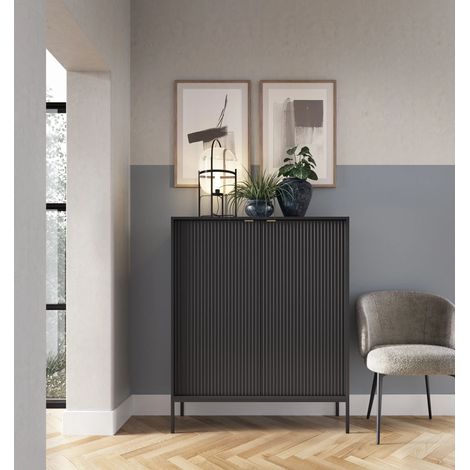 AX LIVING Modern Kommode Eternas K104 mit Lamellenfront 104 cm Schwarz