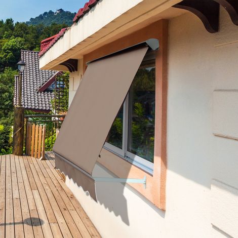 Store banne manuel inclinaison réglable aluminium polyester imperméabilisé 70x180cm, taupe clair