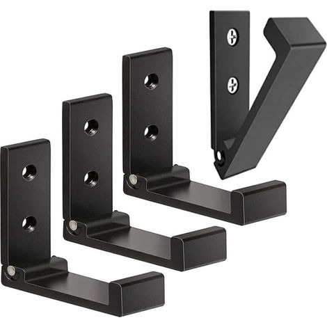 Juego de 4 ganchos de pared plegables - Ganchos invisibles para abrigos, gancho de pared de aluminio, gancho colgante de pared de aleación de aluminio, ganchos plegables de 90° para abrigos - Negro (1/5)