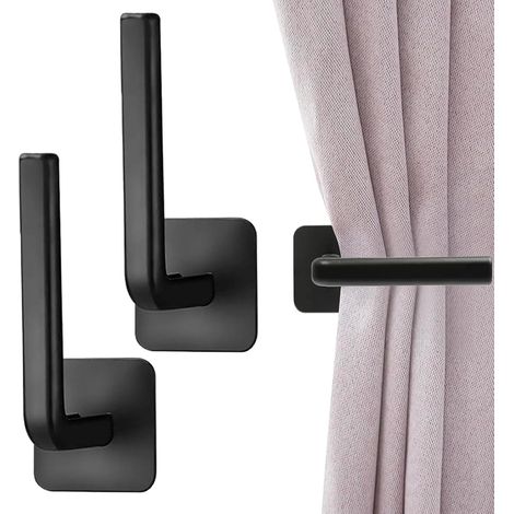 2 Pièces Embrasse pour Rideaux Attache Rideau sans Percage Embrasses Décoratives Curtain Holdbacks Holders Crochet Noir en Forme De L, Attache Rideaux pour Voilage Salon Chambre Bureau (1/5)