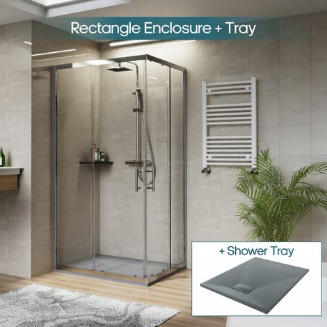 NRG 1000 x 800mm Chrome Rectangular Shower Enclosure with Sliding Doors Bathroom Cubicle & Anthracite Shower Tray (1/5)
