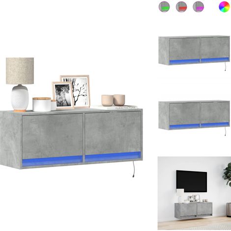 Meuble TV mural avec lumières LED gris béton 100x31x35 cm - Meuble TV Mural - Meubles TV Muraux - Meuble TV Suspendu Au Mur - Meuble TV Flottant (1/5)