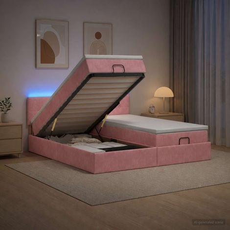 vidaXL Lit coffre avec matelas et LED Rose 180 x 200 cm Velours (1/5)