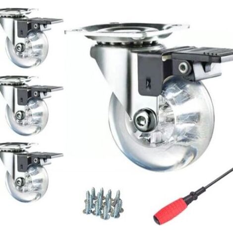 Schwerlast-Möbelrollen mit Bremsen (4 Stück), 50 mm (2"), 360° drehbare Polyurethanräder mit Schrauben, für den Transport von bis zu 160 kg (1/5)