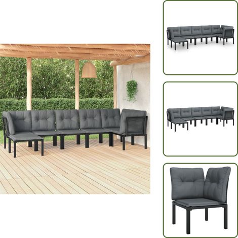7-tlg. Garten-Lounge-Set Schwarz und Grau Poly Rattan - Gartengeräte - Gartenmöbel - Loungesessel - Outdoor Möbel - Rattanmöbel (1/5)