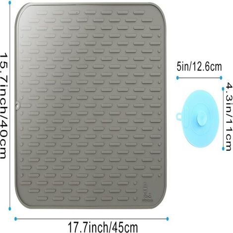 Tappetino asciugapiatti in silicone di grandi dimensioni con spazzola in spugna, tappetino scolapiatti, sottopentola, accessorio da cucina resistente al calore, 45×40 cm (grigio) (1/4)