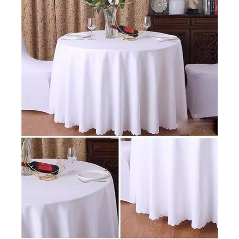 Nappe Ronde, Diamètre 240cm Lavable en Machine Peut être utilisé dans Les hôtels, Les banquets de Mariage et Autres Occasions Blanc (1/2)