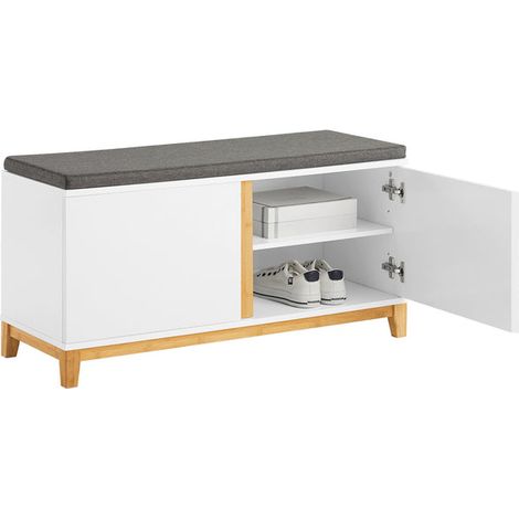 Panca Scarpiera ingresso con seduta, Cassapanca contenitore con 2 ante, 90x34x46cm FSR117-W SoBuy (1/5)