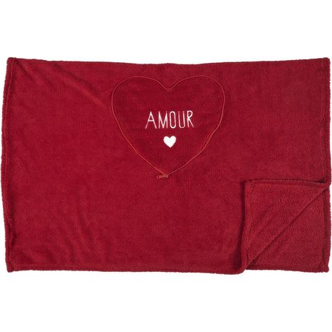 Plaid Coussin 2-en-1 "amour" en Sherpa Coloris rouge