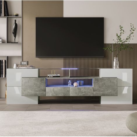 TV Möbel Lowboard Aufbewahrung 200 cm MDF Grau HAVRYA (1/5)