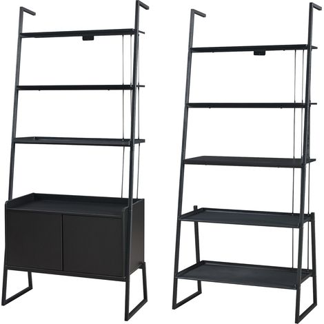Conjunto de 2 muebles con estante tipo escalera y armario de 2 puertas negro 030009367 (1/5)