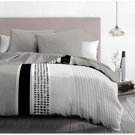 Parure de Couette 240x260 Mimosa Noir– Housse imprimée + taie – Douce, légère et Facile d'entretien – Motifs Modernes (1/5)
