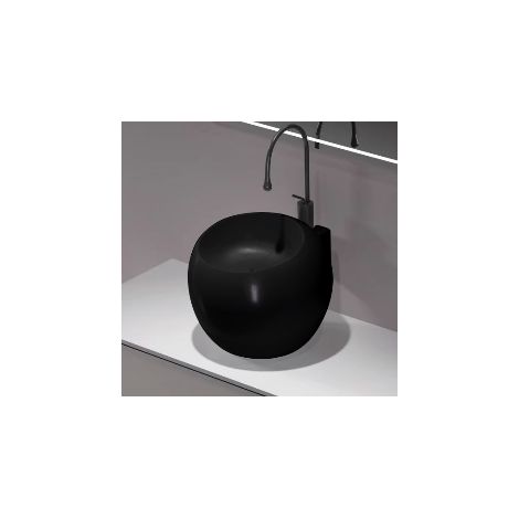 Vasque Haute Totem à Poser et/ou à Suspendre Céramique Noire 50cm -Ove (1/5)