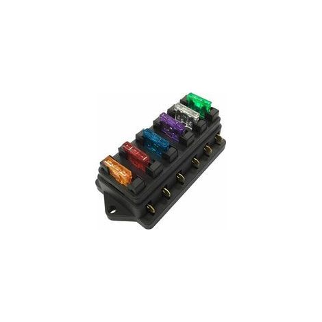 Boîte à fusibles 6 voies – Bloc de fusibles à lame pour circuits 12V/24V – Courant 1-40A – 6 fusibles inclus pour protection électrique (1/5)
