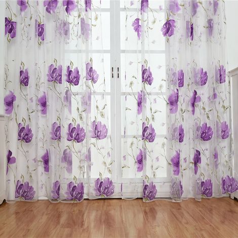 Vorhänge, Tüll, Fenster, Vintage-Stickerei, Voile-Schal, transparente Fensterpaneele, Lila (1/5)