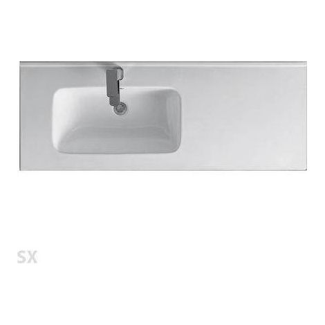 Consolle con vasca o a DX o a SX, C/troppopieno, C/foro rubinetto. In ceramica bianca. Fornito senza piletta e senza rubinetteria.(DianFlex) Misura: Vasca Dx cm 121x46x18
