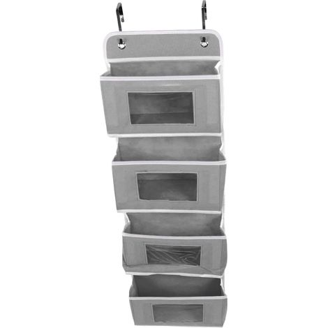 Organisateur de Porte Multifonction 4 Compartments Gris en Tissu Résistant avec Crochets pour Rangement Intérieur