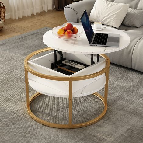 Tavolino Marlo, Bianco/Oro, 57 x 57 cm, Vicco
