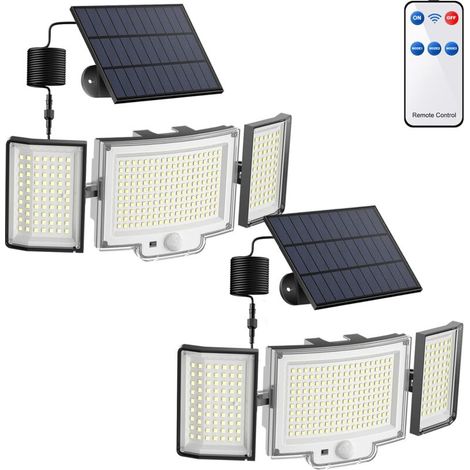 Lampe Solaire Extérieur 328LED/3 Modes, Lumière Solaire Extérieure avec Télécommande, Eclairage Exterieur LED Solaire Détecteur de Mouvement, Spot Solaire Exterieur Terrasse avec Câble de 5M[2 Pack]-D