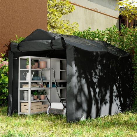 Abri de voiture imperméable, garage tente avec porte, résistant aux UV, 220 x 157 x 165 cm, noir (1/5)