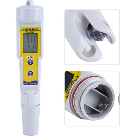 pH-mètre/thermomètre numérique multiparamètre avec écran LCD, conçu pour les tests d'acidité réguliers d'échantillons liquides à usage domestique.-AquaForge (1/5)