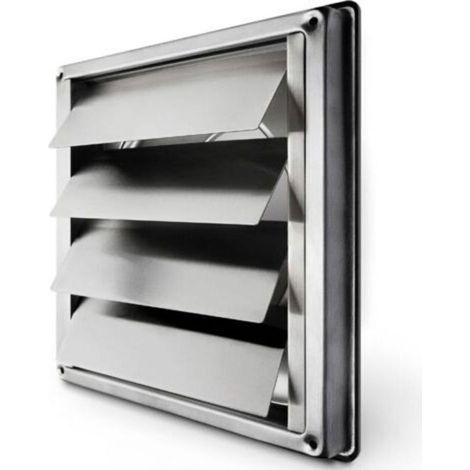 Grille de ventilation inox 150mm – Clapet anti-retour à lamelles mobiles – Résistant aux intempéries – Dimensions 184x184mm (1/4)