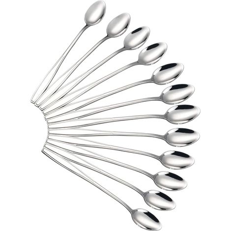 12 Cuillère,acier inoxydable,longue poignée,surface polie,miroir,pour café,thé glacé,dessert (1/5)