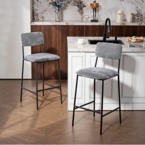 MEUBLIV Lot de 2 tabourets de bar gris – dossier, repose-pieds et assise rembourrée (1/5)