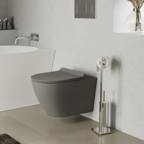 Vaso sospeso rimless in ceramica grigio opaco con copri wc soft close Sydney (1/4)