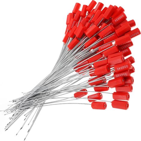 Pack of 100 Red Galvanized Steel Wire Safety Lead - Adjustable and Numbered Cable Seals for Transporting Containers, Trucks and Warehouses (1/5)