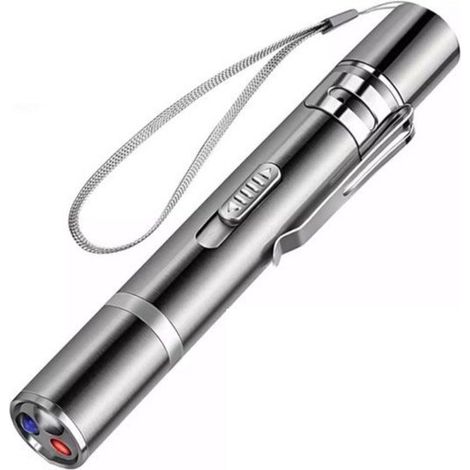 Pointeur laser 7 en 1 pour chat - Rechargeable USB - Laser rouge et vert - Lampe torche et lumière UV - Jouet interactif pour chats - Argenté (1/5)