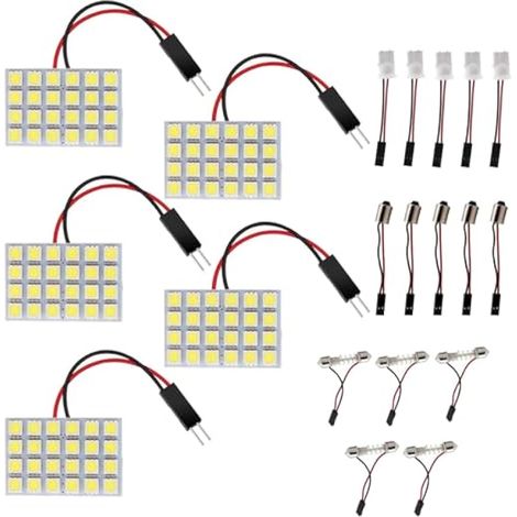 5 pcs Blanc 5050 24-SMD Panneau Led Dome Light Lampe Auto Voiture Lecture Intérieur Lampe DC 12V Avec T10/BA9S/Festoon Adaptateurs (1/3)