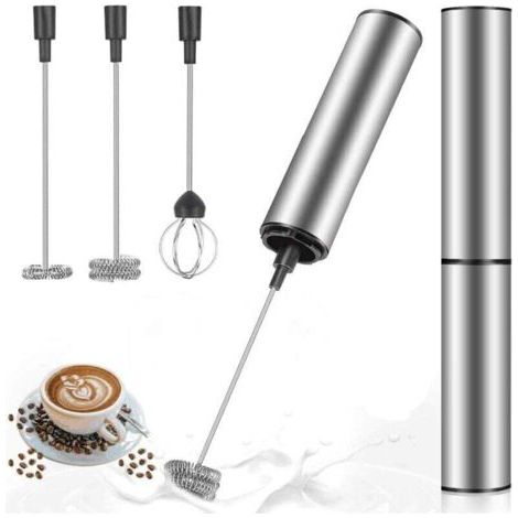 Mousseur à Lait Électrique, Mousseur de Lait Rechargeable USB et Mini Batteur avec Dual Fouet Tête, Mélangeur Acier Inoxydable pour Café Crème Cappuccino Latte Cocktails Jus