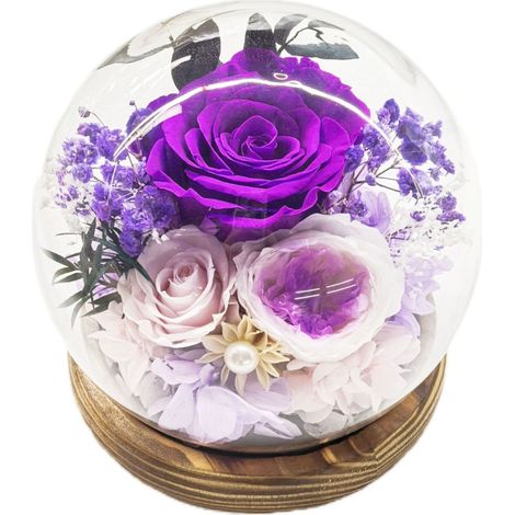Caja de regalo con flores preservadas: cúpula de cristal esférica con tira de LED integrada un regalo práctico para cumpleaños y San Valentín. Estilo 3