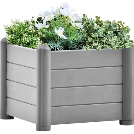 Jardinière, Pot de Fleurs d'extérieur, Lit surélevé de jardin PP Gris pierre 43x43x35 cm OIB8303E (1/5)