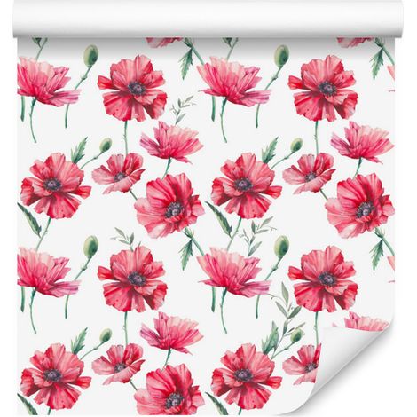 Papier peint à motifs de coquelicots et de feuilles pour salon et chambre, 50 x 1000 cm (1/5)