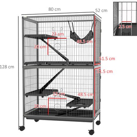 Cage multifonction pour rongeurs 4 plateformes 3 rampes 4 portes dimensions 80L x 52l x 128H cm acier gris argent noir (1/5)