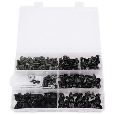 Sollbry 198 pièces/ensemble Kit boulon de carénage, kit boulon carénage universel moto vis attaches kits de montage carrosserie rondelles écrous vis clips assortiment(Noir) (1/5)