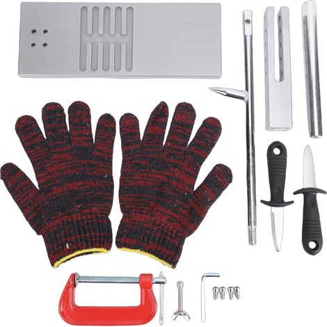 Ouvre-huîtres et palourdes, kit d'outils réglables pour ouvrir les huîtres, ustensiles pour buffets d'hôtels, en alliage d'aluminium avec gants de coupe et pince en G. (1/5)