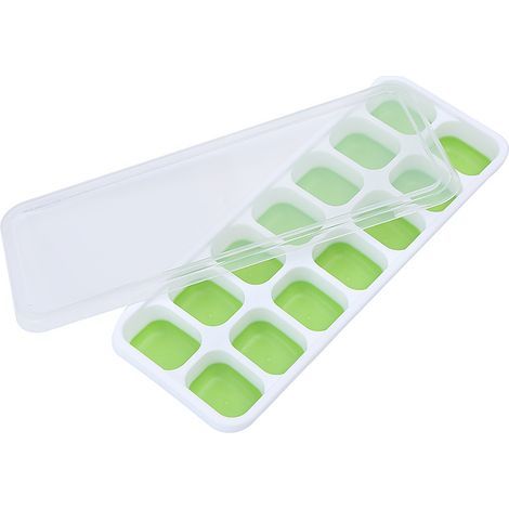 Bandeja de silicona para congelar alimentos para bebés con tapa, paquete de 4 bandejas para cubitos de hielo, ideal para congelar alimentos para bebés, leche materna y purés (verde menta). (1/5)