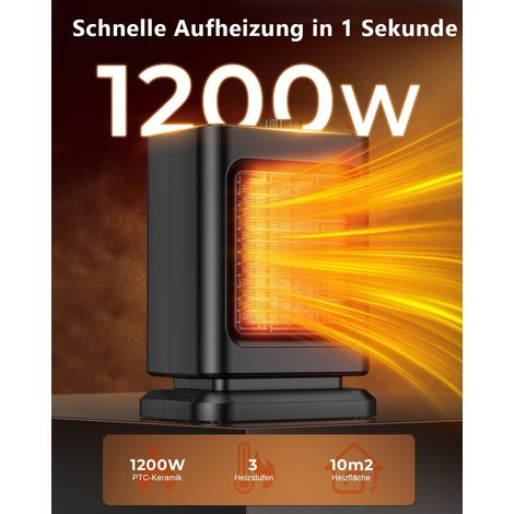 Elektrischer Heizlüfter, 1200 W PTC-Keramikheizlüfter, kleine Zusatzheizung für Wohnzimmer, Schlafzimmer, Büro, Arbeitszimmer, Kipp- und Überhitzungsschutz (1/5)