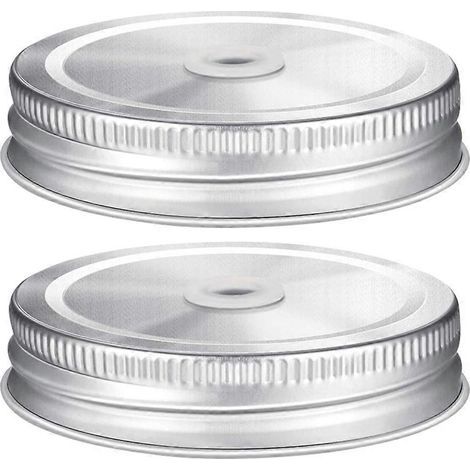 Lot de 2 couvercles pour bocaux Mason avec trou pour paille, en acier inoxydable.-8.60X8.60X2.00CM-Silver (1/3)