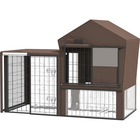PawHut Rabbit Hutch Cover, Water-Resistant Pets Cage Protector, Breathable Guinea Pig Cage Cover - Brown