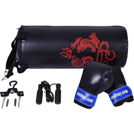 COSTWAY Saco de Boxeo Set para Niños Saco de Boxeo de 10 kg con Guantes de Boxeo,Cuerda de Saltar y Gancho para Hogar Ejercicio