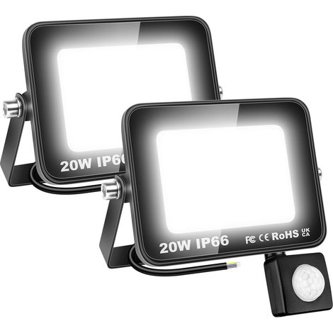 Projecteur Extérieur LED Détecteur de Mouvement PIR, 2pcs 20W 2000LM Blanc Froid 6000K, Spot LED Extérieur Étanche, Éclairage de Sécurite pour Garage Jardin Cour Entrée Parc