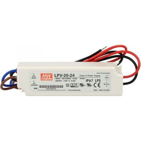 Alimentatore Trasformatore CV MW MEAN WELL LPV-20-24 24V 20W 0,84A Impermeabile IP67 Input 220V e 110V (1/3)