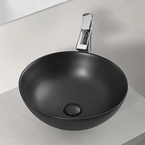 Lavamani da appoggio a bacinella 40 cm in ceramica nero opaco (1/5)