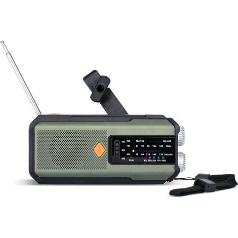 Radio d'urgence portable à énergie solaire, 2000 mAh, verte